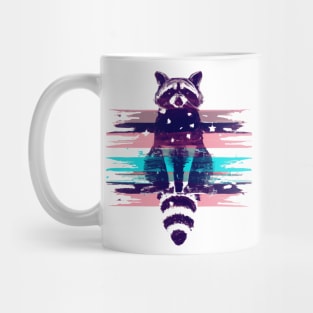 Glitchy Trippy Retro Raccoon Washed Out  Artwork T Shirt Mug